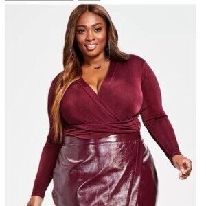Nina Parker burgundy Wrap Fitted Blouse
